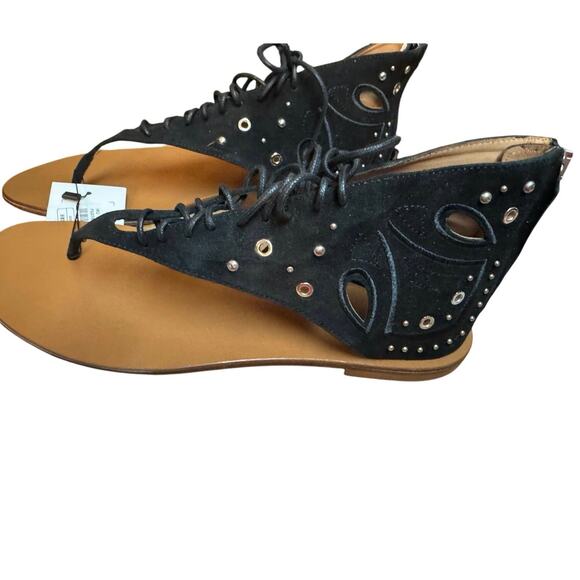 IRO Black Leather Lace Up Studded Gladiator Sandals Euro 41 MSRP $495